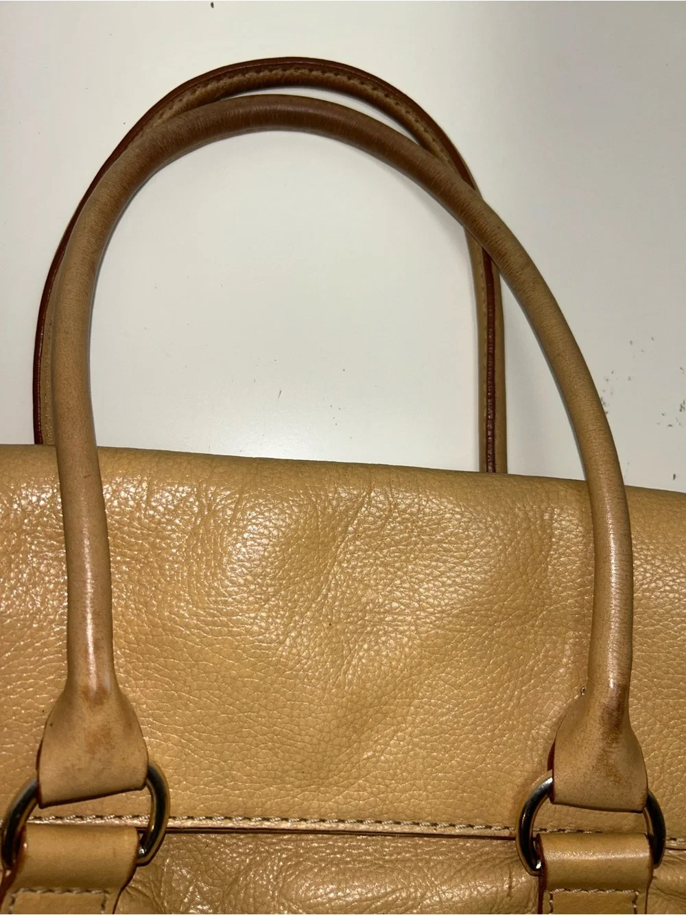 Michael Kors Y2K Tan Pebbled Leather Double Flap Three Section Satchel